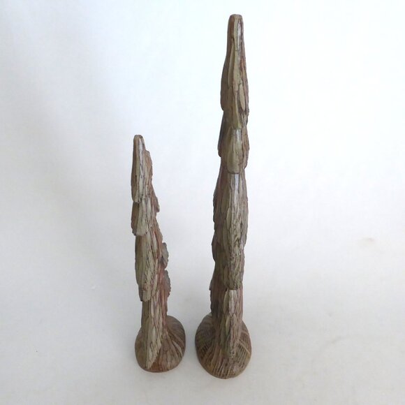 NEW 18” & 13.5” CARVED WOOD RUSTIC CHRISTMAS WINTER FOREST PINE TREE RESIN DECOR - Picture 6 of 8